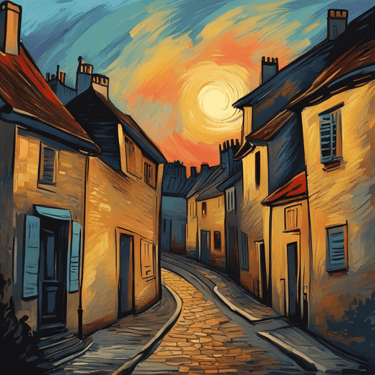 Old French town landscape during sunset