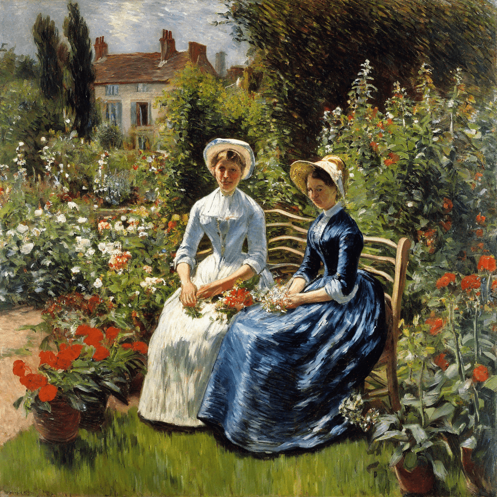 A young lady with her mother at the garden