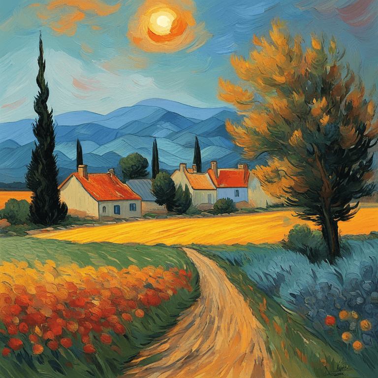 A village landscape with the field and the flowers